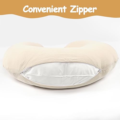 Miniatura 3 de Hooyax Fundas de almohada de lactancia de muselina solamente, fundas de lactancia suaves y transpirables para almohadas de lactancia, adorable funda