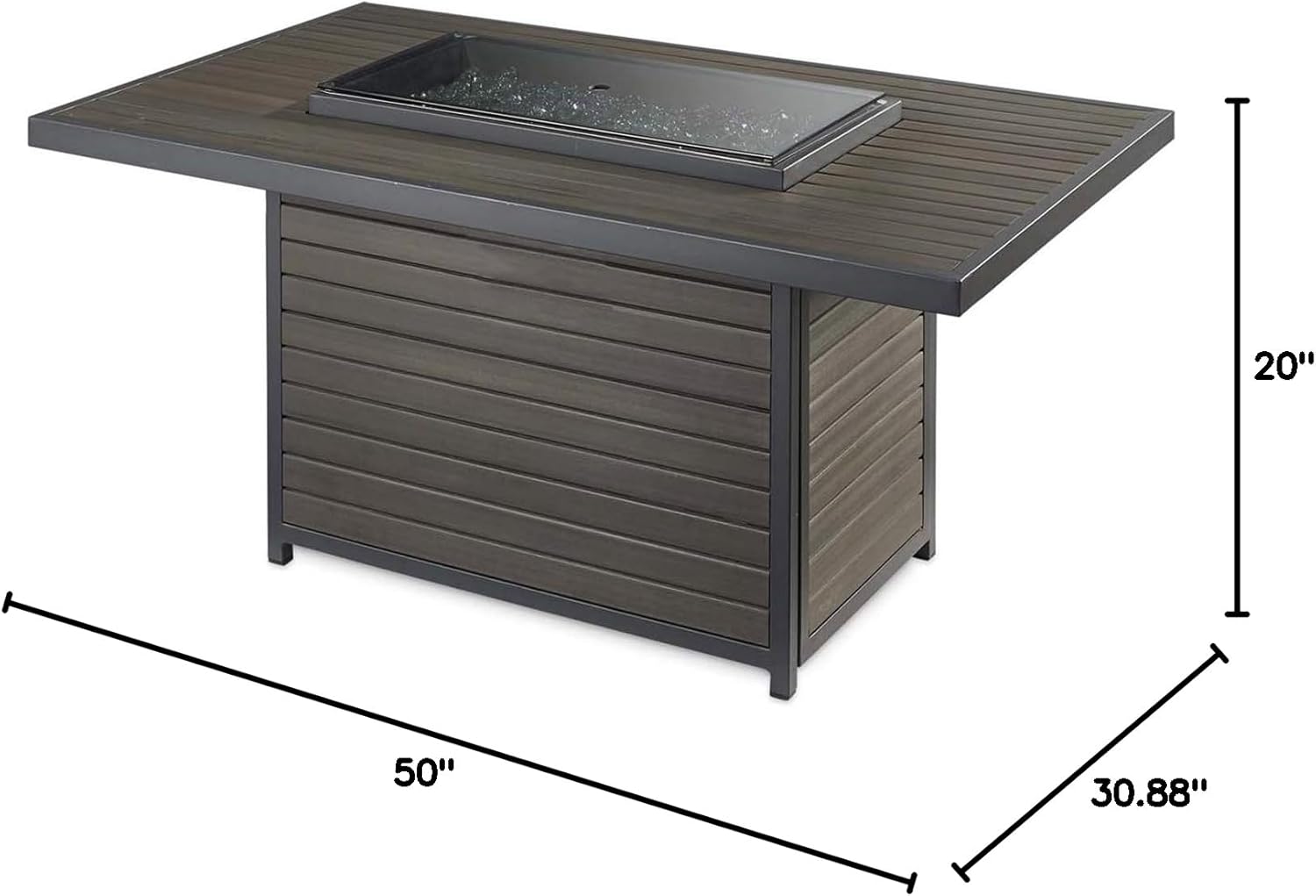 Outdoor GreatRoom Co Propane Fire Pit Table - Brooks Gas Fire Pits for Outside Patio - 50 Inch Composite Decking Firepit Fire Table with Glass Tabletop Cover, Clear Gems, 55,000 BTU - Brown