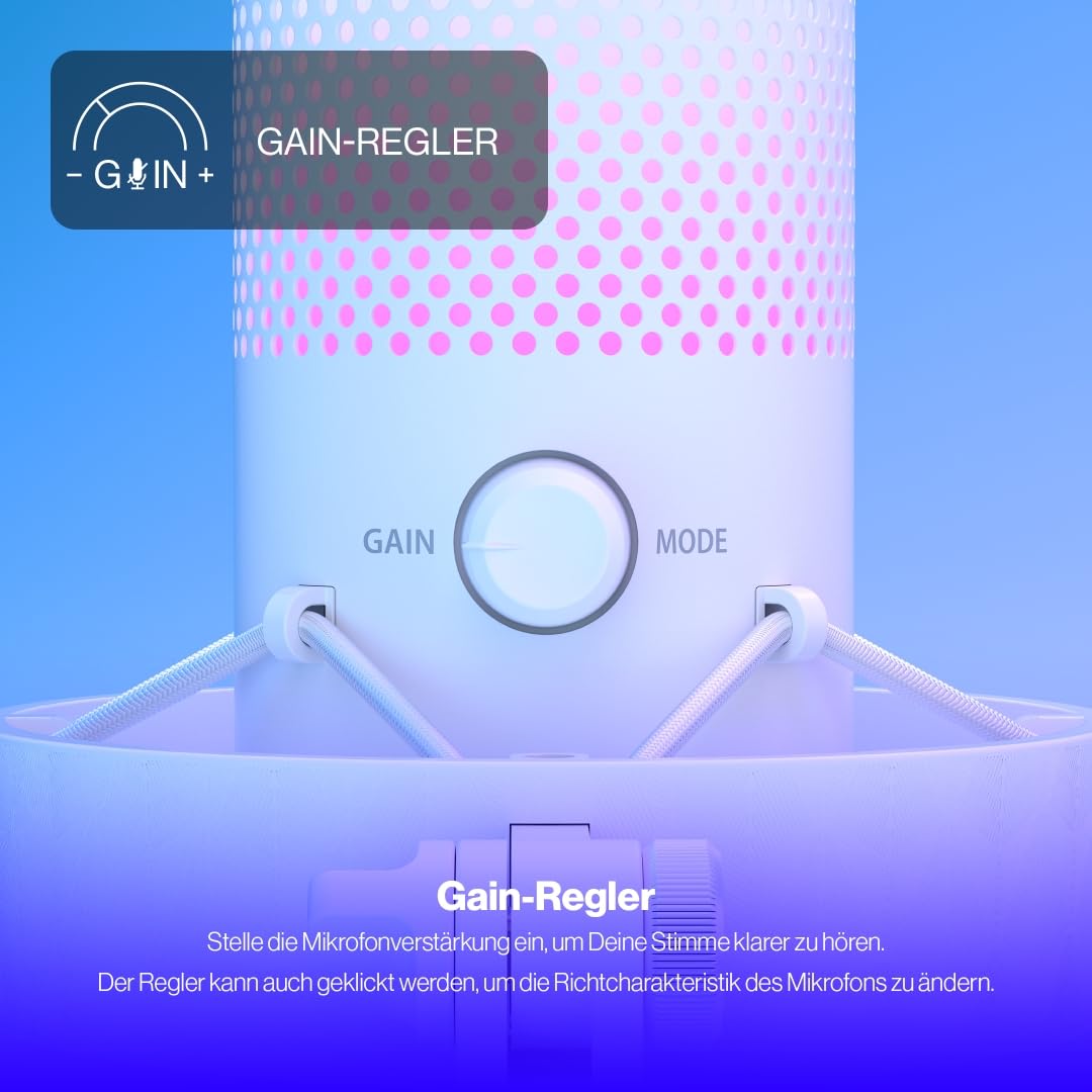 ENDORFY AXIS Streaming Onyx White USB RGB Mikrofon, 24 Bit/192 kHz, Niere, Stereo, Kugel, Bidirektional, Kopfhörer Monitoring, Touch Mute, Streaming, Podcast