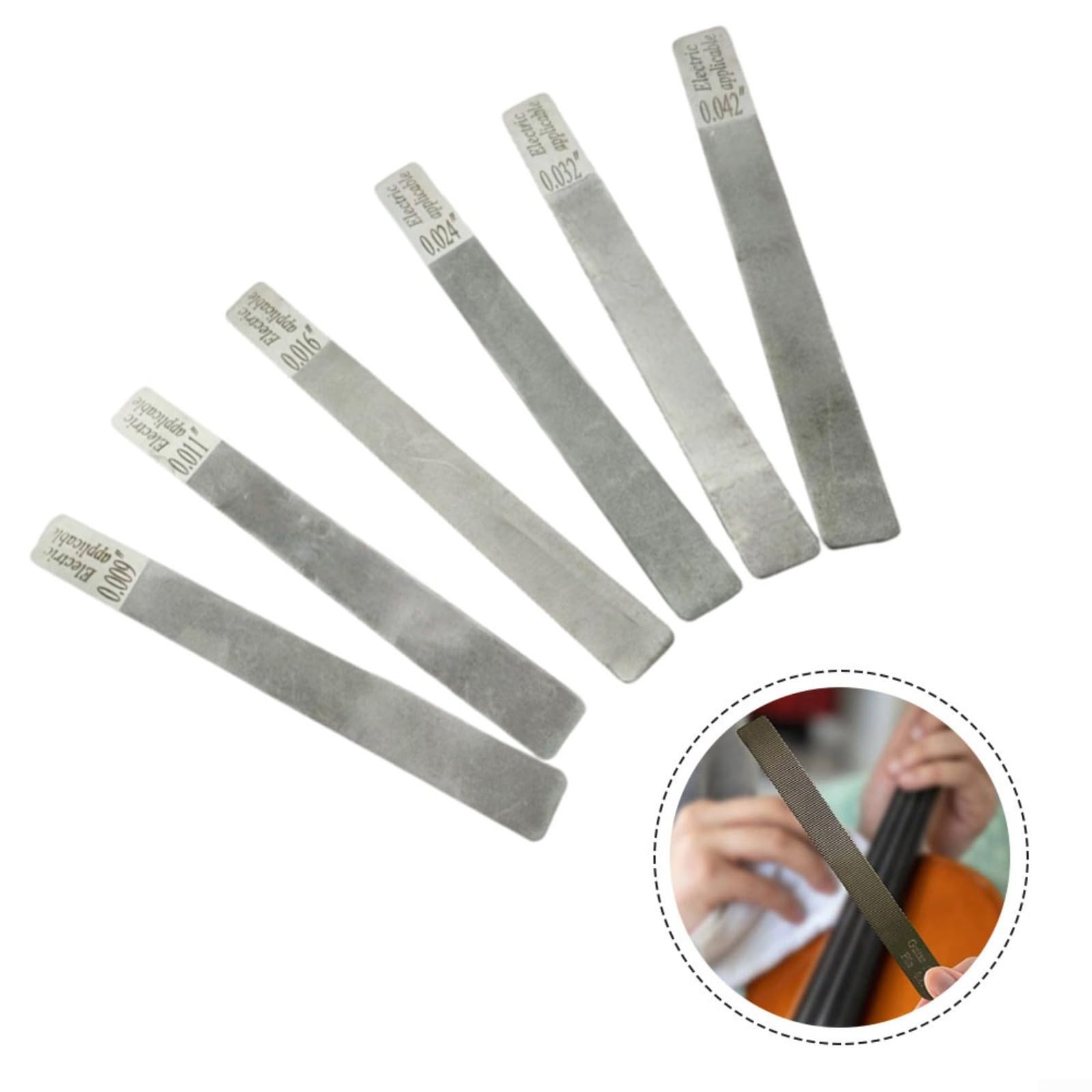6 lime per capotasti per chitarra, basso, ukulele, meccanici, officine, musicisti, 10-46, in acciaio inox, colore argento