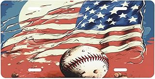 Front License Plate for Car Designs American Flag Baseball Sun License Plate Cover Holder for Women Men Metal Aluminum Decorative Accessory Vanity Tag Standard 6 X 12 in - 4 Holes