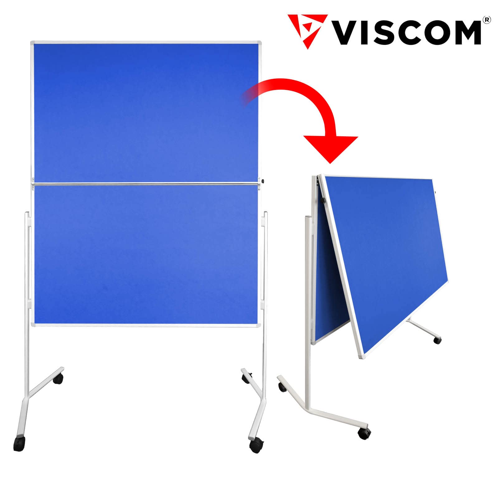 Moderationstafel FOLD - Filz-Metaplanwand 120x150 cm - klappbar Blau | Moderationswand mit Filz- Oberfläche & Rollen - mobil & beidseitig nutzbar - Pinntafel ideal für Büro, Schule & Seminare