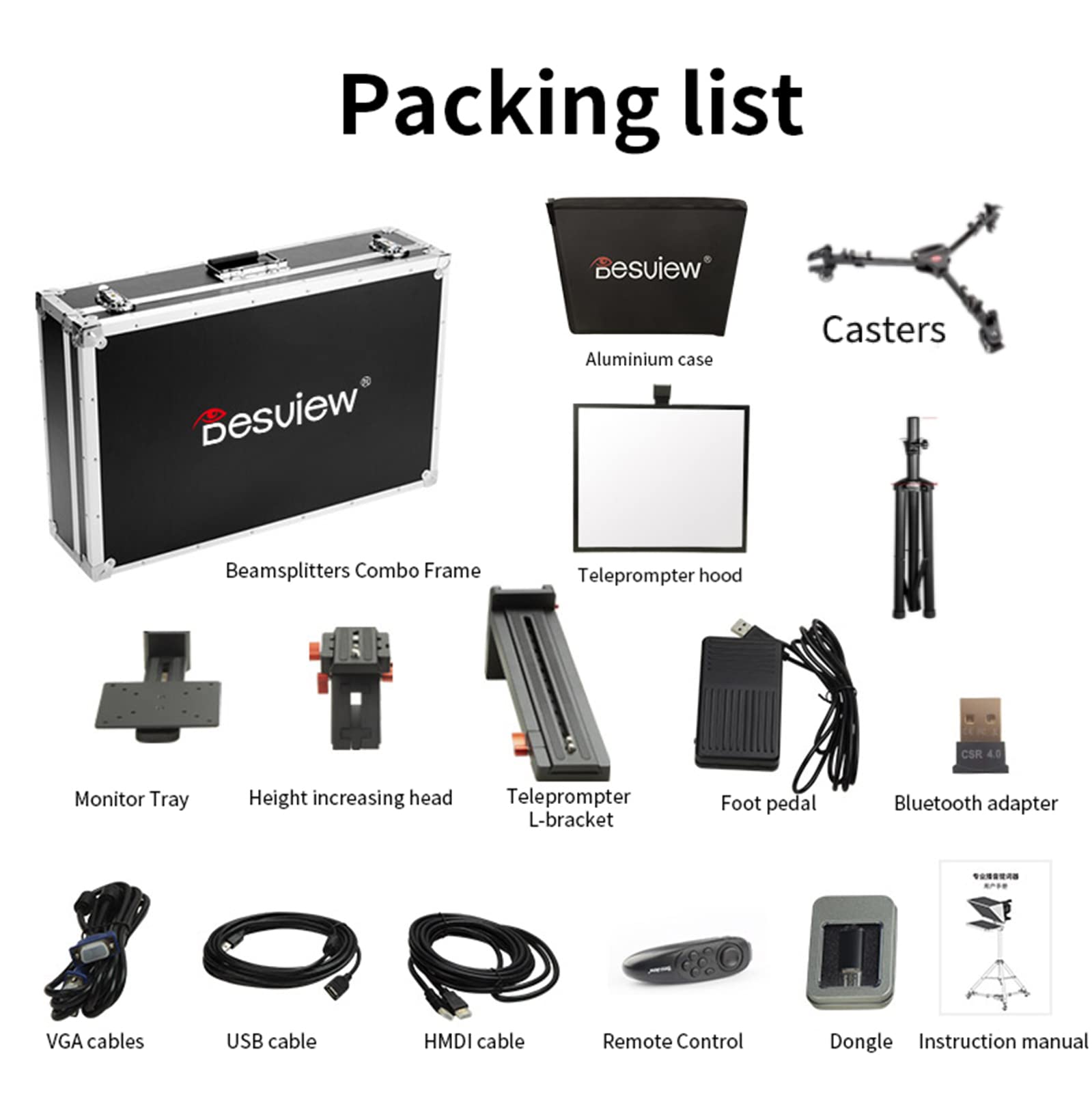 Desview T22 Teleprompter HD 22 Zoll für DV SLR Spiegellose Filmkameras Studio Broadcasting Live Streaming Campus Radio Musikaufnahme Professional Teleprompter. (mit Stativ und Rädern)