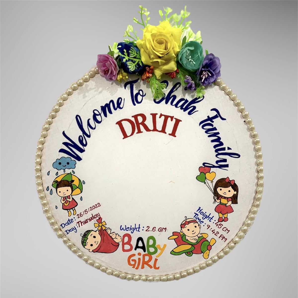 Baby Footprints' Birth Record Personalized Baby Gift 12 Inch Hand Printed Foot Print Hoop