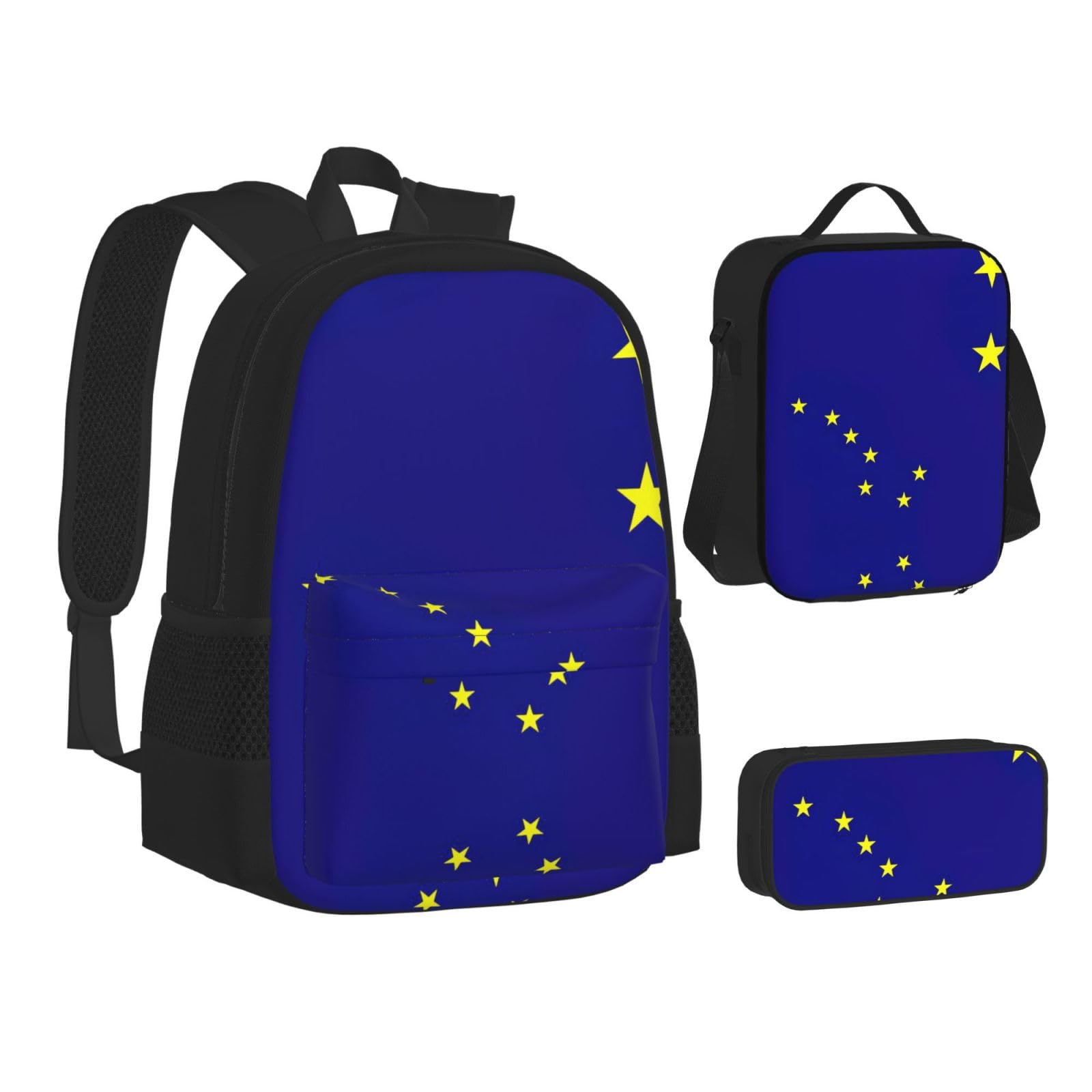Flaga stanu Alaska plecak dziecko chłopcy dziewczęta pudełko na lunch szkoła torba zestaw uczniów szkół student prezent, Czarny, One Size, Bagaż
