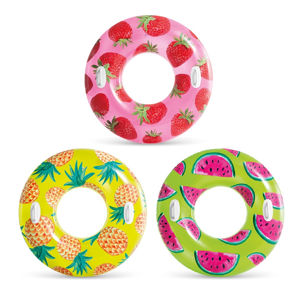 Inflatable Fruit Swimming Ring Float 107cm / 42 Inch Pool Tube with Handles Watermelon Strawberry Pineapple Design Summer Lilo Holiday Beach Adults Kids (Pineapple)