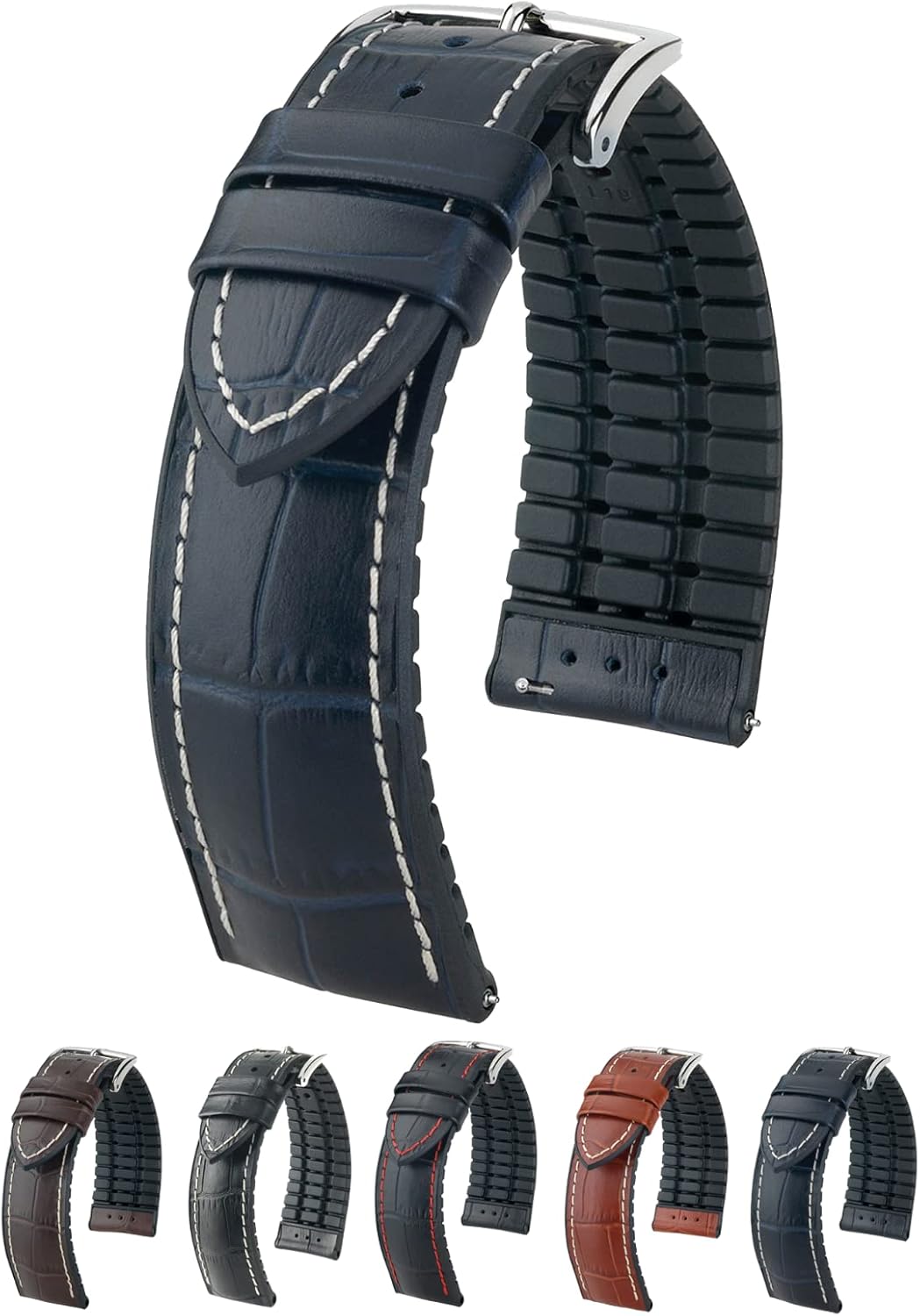 Hirsch George Embossed Calf Leather Watch Strap - 20mm, 22mm, 24mm - Black, Blue, Brown, Golden Brown - Quick Release Performance Watch Band