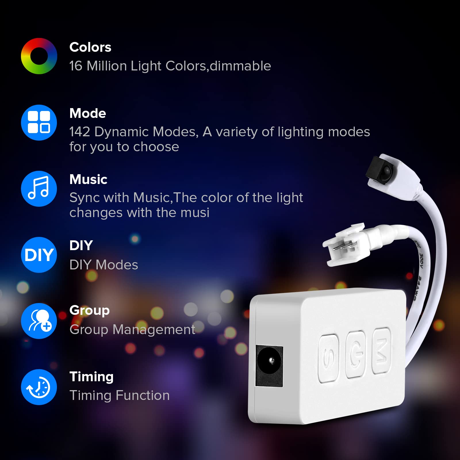 SEZO WS2812B Bluetooth LED Controller 600pixels/port SP611E Music Sync Control for WS2811 WS2815 SM16703 UCS1903 Addressable Dream Color LED Strip Pixels Light DC5V~24V APP/IR Remote Control