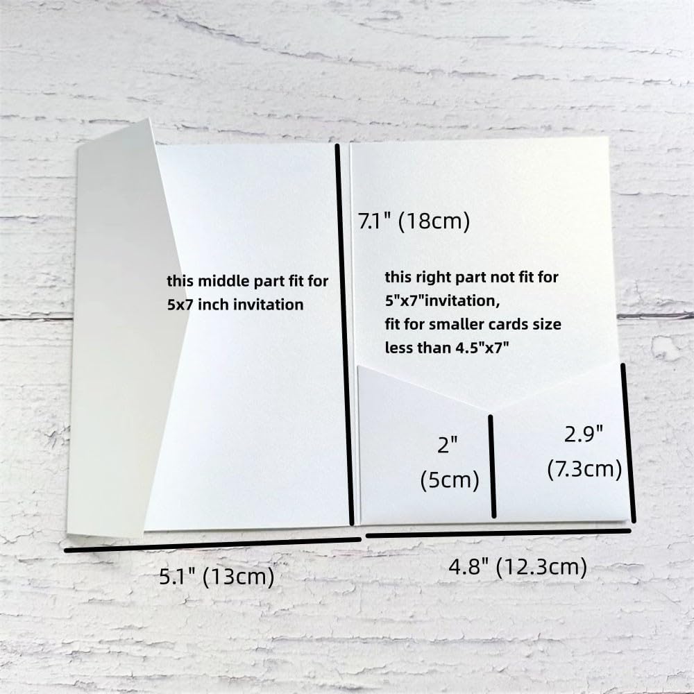 MillaSaw 25PCS White Invitation Pocket Envelope for Wedding, Birthday,Graduation, Holiday Celebration Shimmer Invitation Jacket (white pearl)