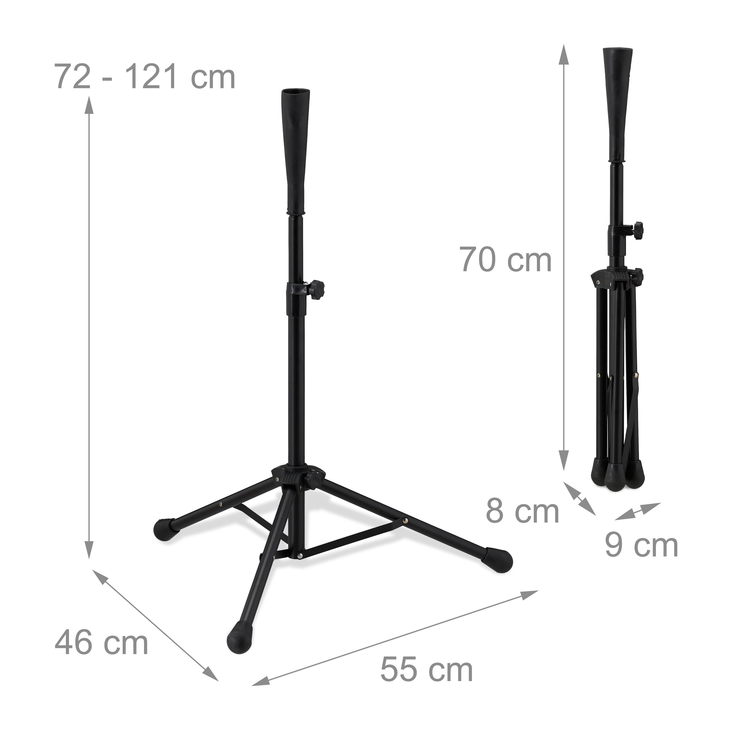 Relaxdays Trépied de Baseball, Aide à la Frappe, Softball, Support réglable en Hauteur, H : 72 à 121 cm, Noir