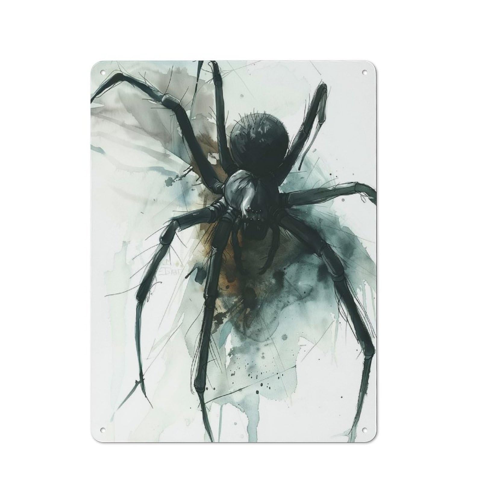 Junmoney Watercolor Spider Illustration For Bar Or Restaurant, Retro Metal Plaque 40X30cm, A Decorative Christmas Gift For Hospitality Decor Collectors