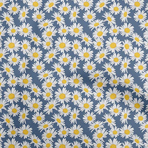 oneOone Polyester Spandex Medium Blue Fabric Floral Craft Projects Decor Fabric Printed By The Yard 56 Inch Wide