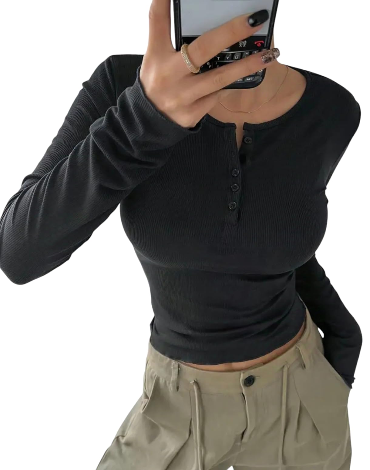 perfette wollo Casual Regular Sleeves Solid Women Tops 5-Button Neck Top-picture-32