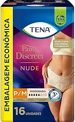 Tena Pants Discreet, Calcinha Descartável para Incontinência Urinária, Nude, P/M - 16 unidades