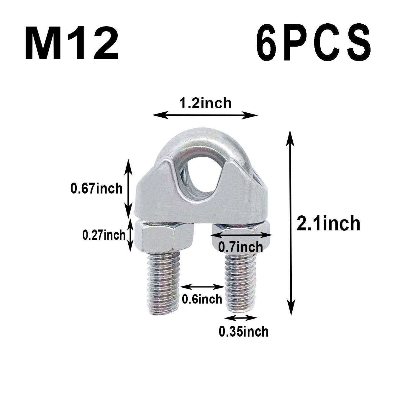 Snapklik.com : Luckkyme 6Pack M12 Wire Rope Clip, Luckkyme Wire Rope ...