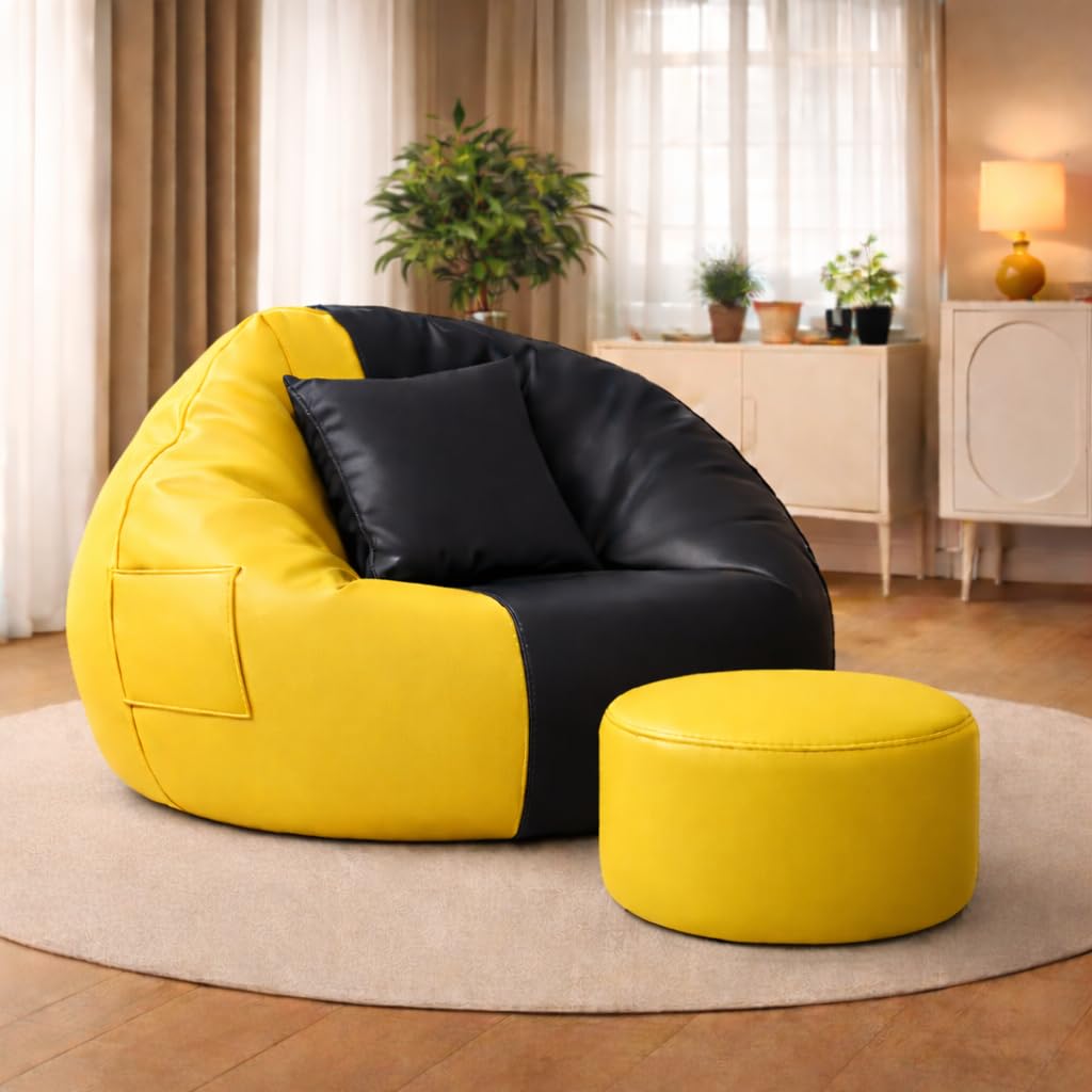 SHIRA 24 4XL Bean Bag Cover with Footrest & Cushion (Without Beans) (Yellow::Black, XXXXL)-picture-29