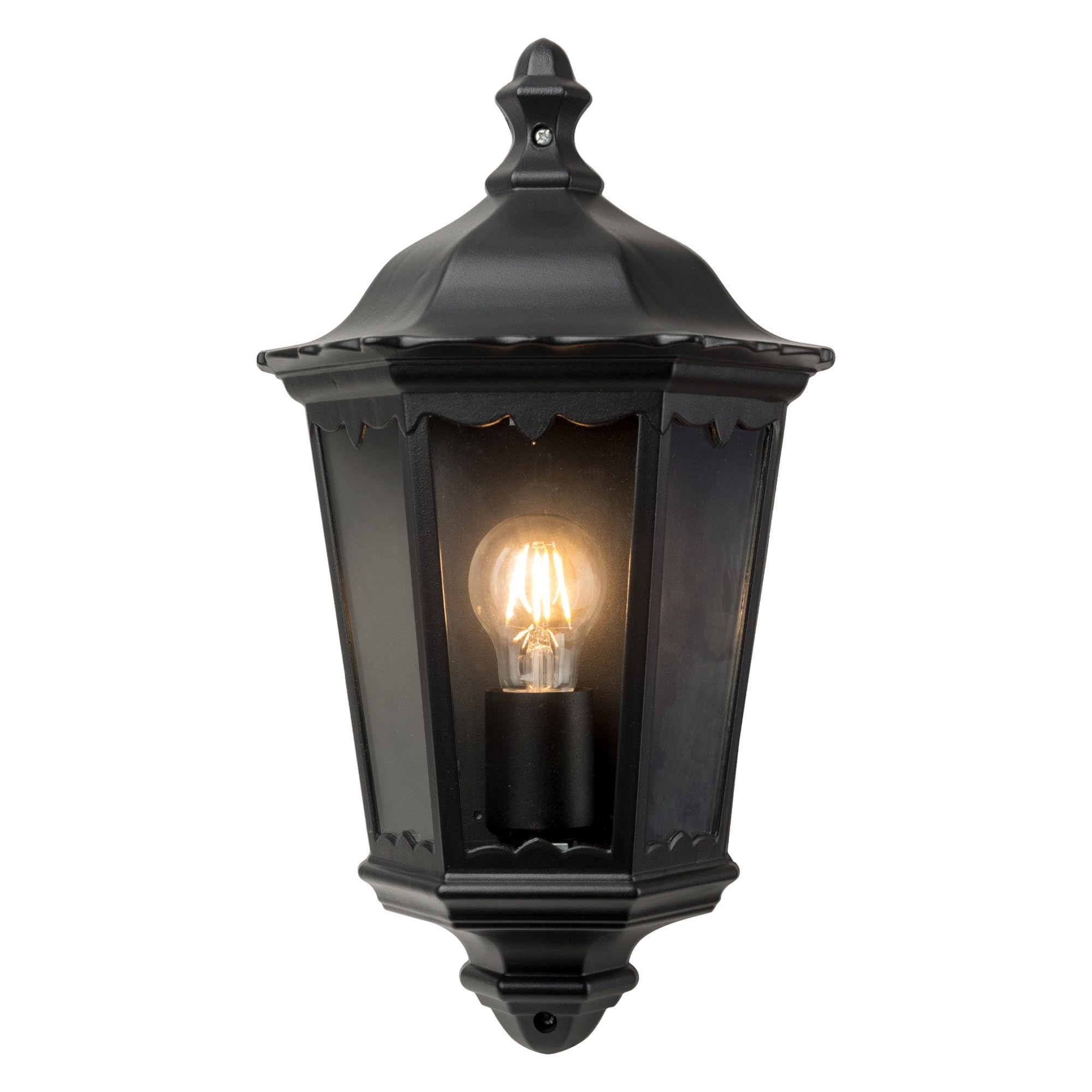 B&Q -  Sienna Black With Clear Glass Ip44 Outdoor Half Lantern Wall Light