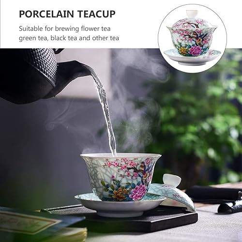 Miniatura 2 de BESTonZON 2 juegos de porcelana estilo chino, té chino para beber, hueso fino de Sancai para platillos, cubierta de cerámica de Tureen Fu, diseño de