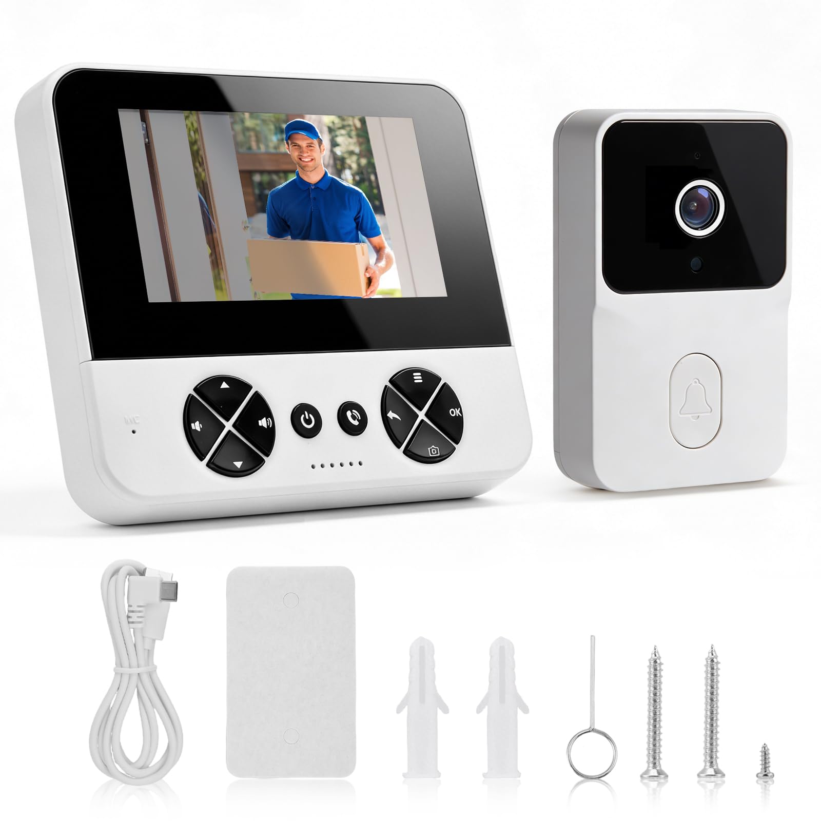 Timbre de vídeo inalámbrico al aire libre con cámara IP65 impermeable 1080P HD - Pantalla IPS de 4,3 pulgadas Portero Vídeo - Visión Nocturna Infrarroja y Audio Bidireccional - Timbre inalámbrico con