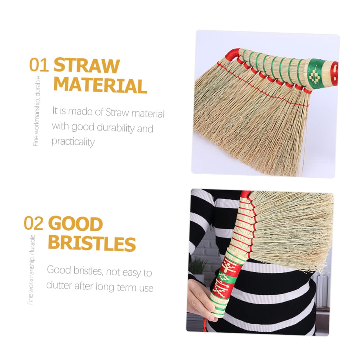 Healeved 2pièces Broom Woven Style Chinois pour Nettoyage De Maison Balai à pour Bureau Et Voiture Outil Pratique De Dépoussiérage Et Entretien Domestique