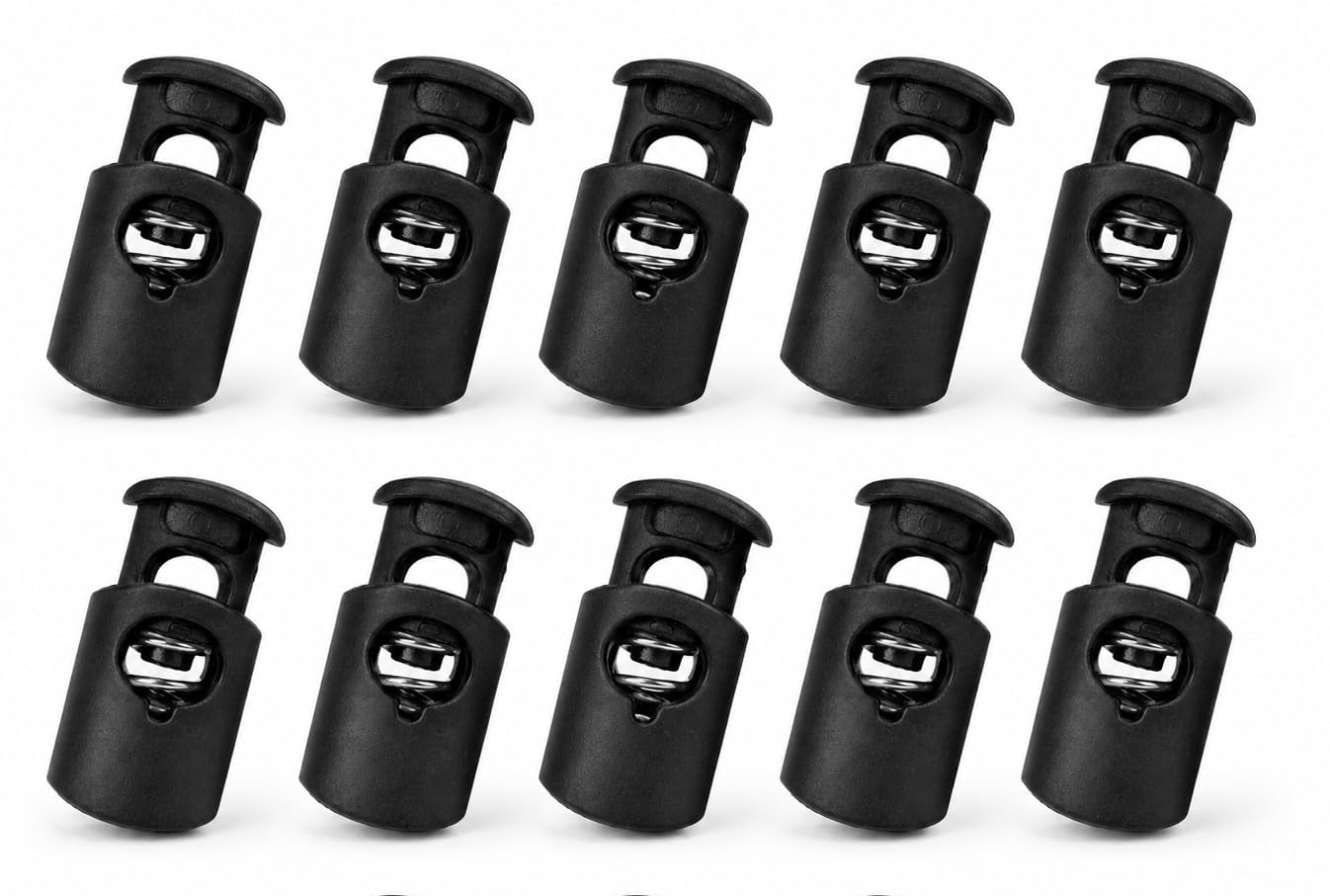 Black Plastic Cord Lock Stoppers with Spring, Pack of 10 | Single Hole, Spring Loaded, Drawstring Use, Lightweight, Easy to Use-image-28