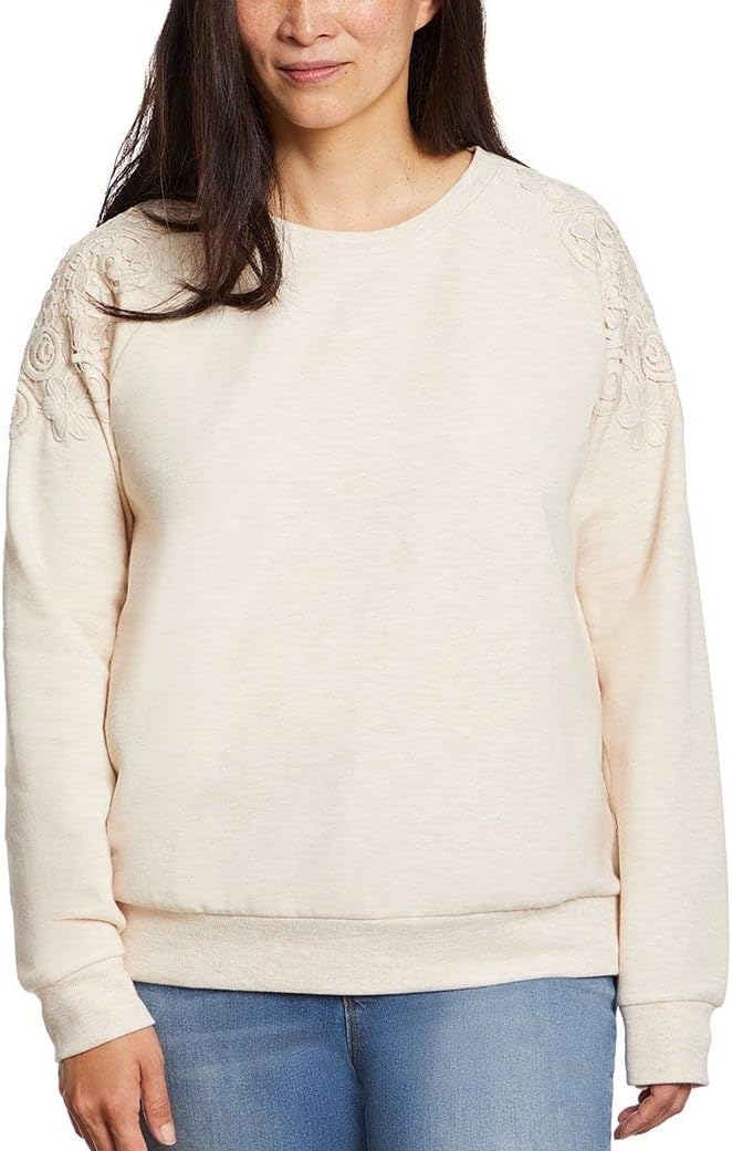 Gloria Vanderbilt Women's Sweater Size S Ladies' Pullover w/Lace Beige