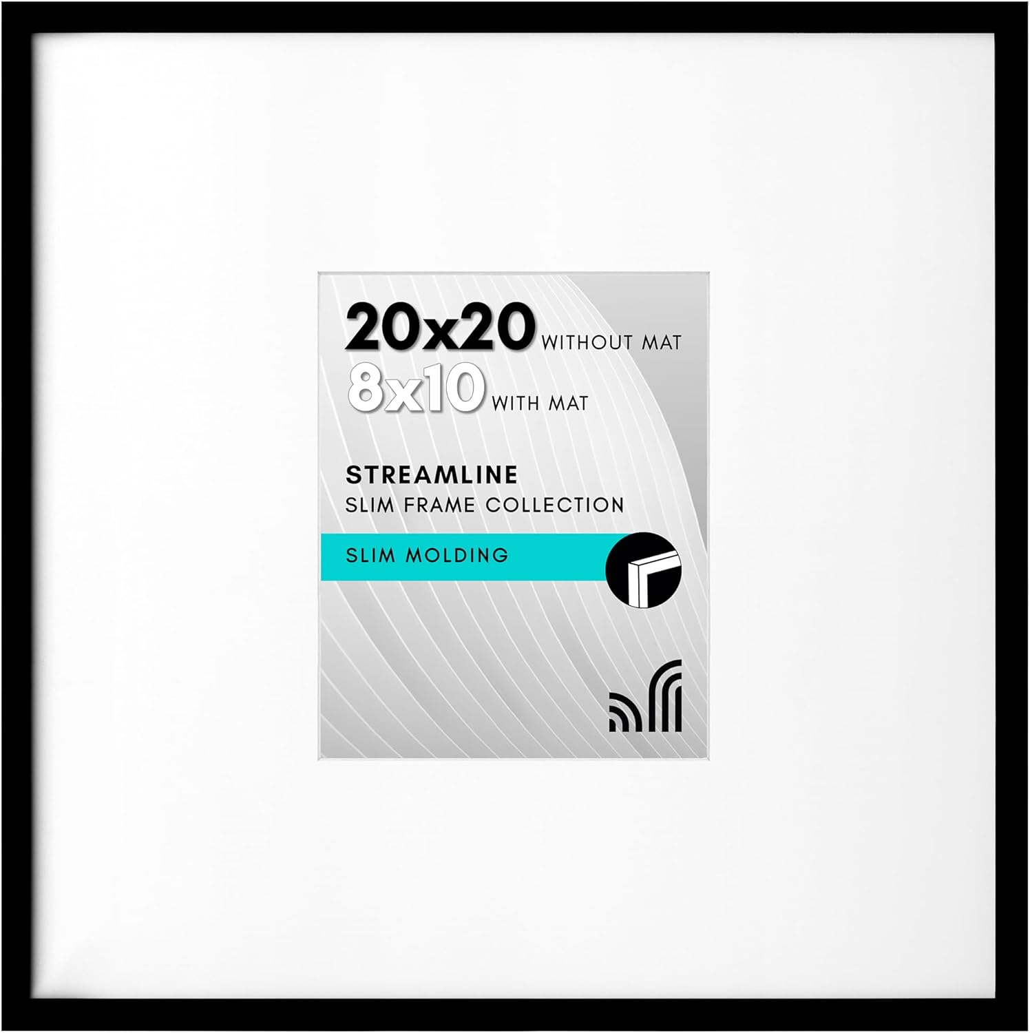 Americanflat 20x20 Picture Frame with Polished Plexiglass - Use as 8x10 Frame with Mat or Display 20x20 Photo Without Mat - Streamline Collection - Thin Border Square Frames for Wall Display - Black Black 20x20 with 8x10 Mat White Mat (pack of 6)