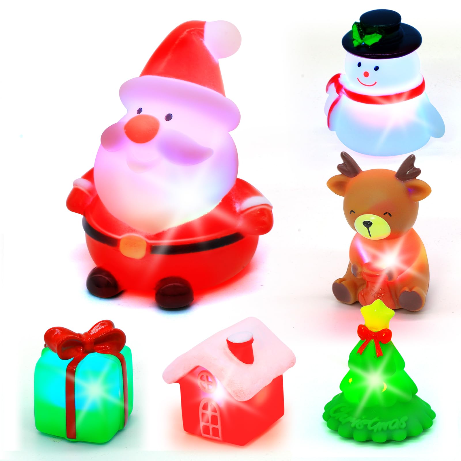 Juguetes de baño de Navidad para niños de 1 a 3: 6 paquetes de juguetes de baño flotantes brillantes para niños y niñas, regalos de Navidad de cumpleaños, juguetes de baño para
