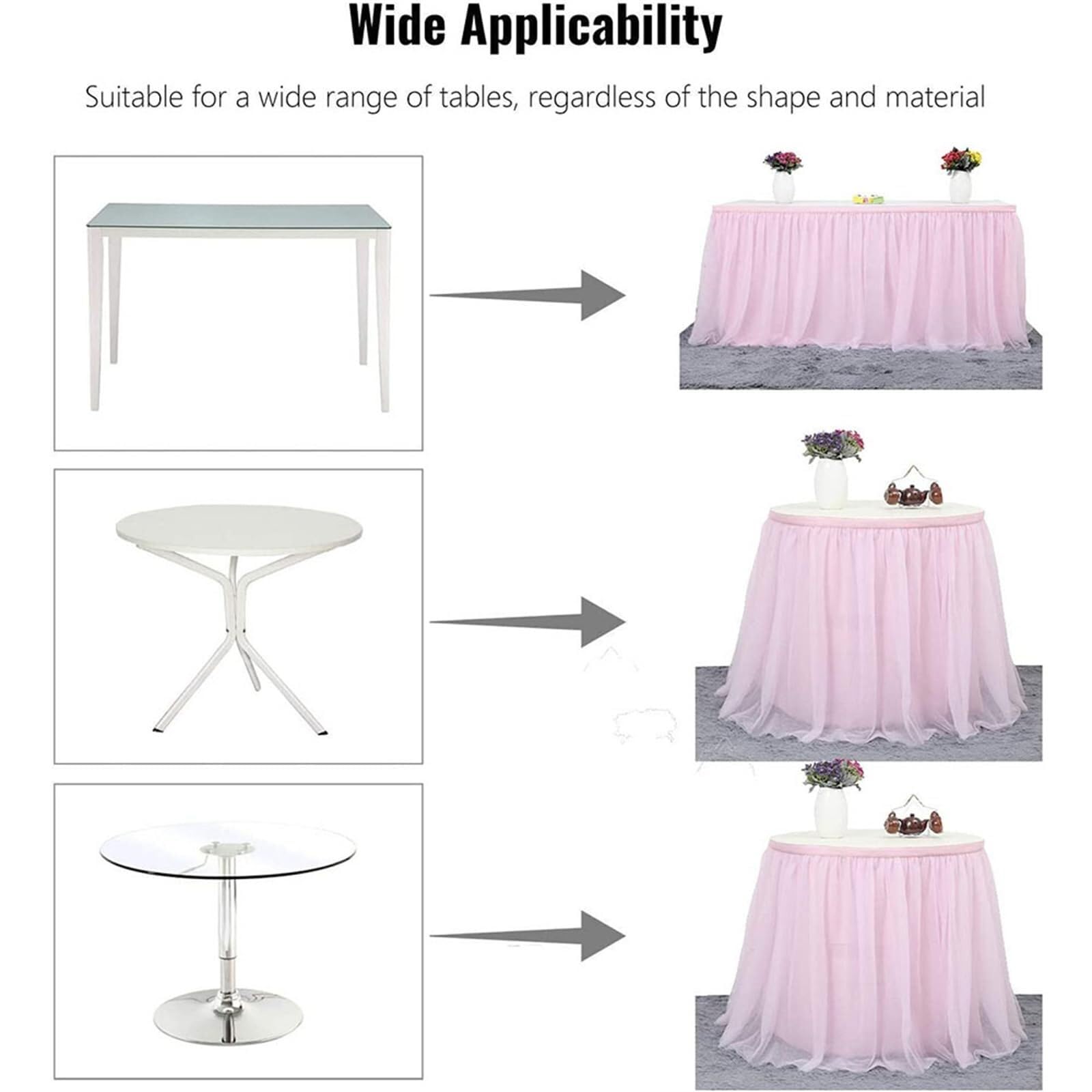 Gonna Da Tavolo In Tulle - Decorazione Romantica Per Feste (8FT, Nero) - Foto 11