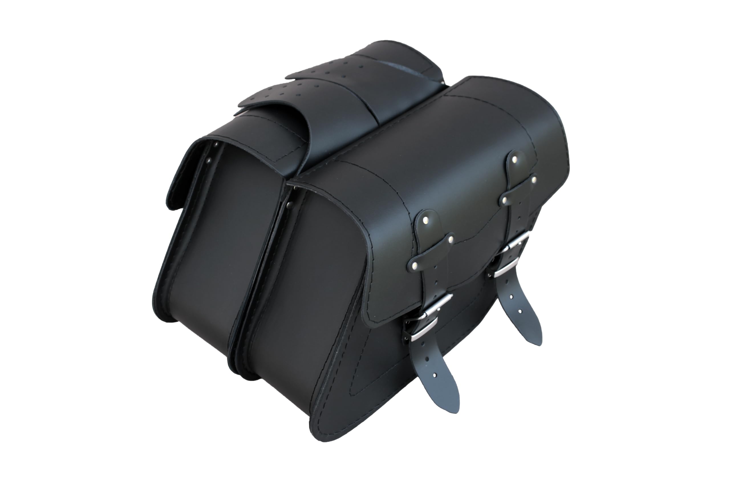 sako – S131A - Satteltaschen Glatt, ohne Nieten - Aus robustem Rindsleder, verstärkt mit 2 mm Kunststoff - Komplettes Set mit rechter und linker Tasche und Lederriemen - Chopper Zubehör