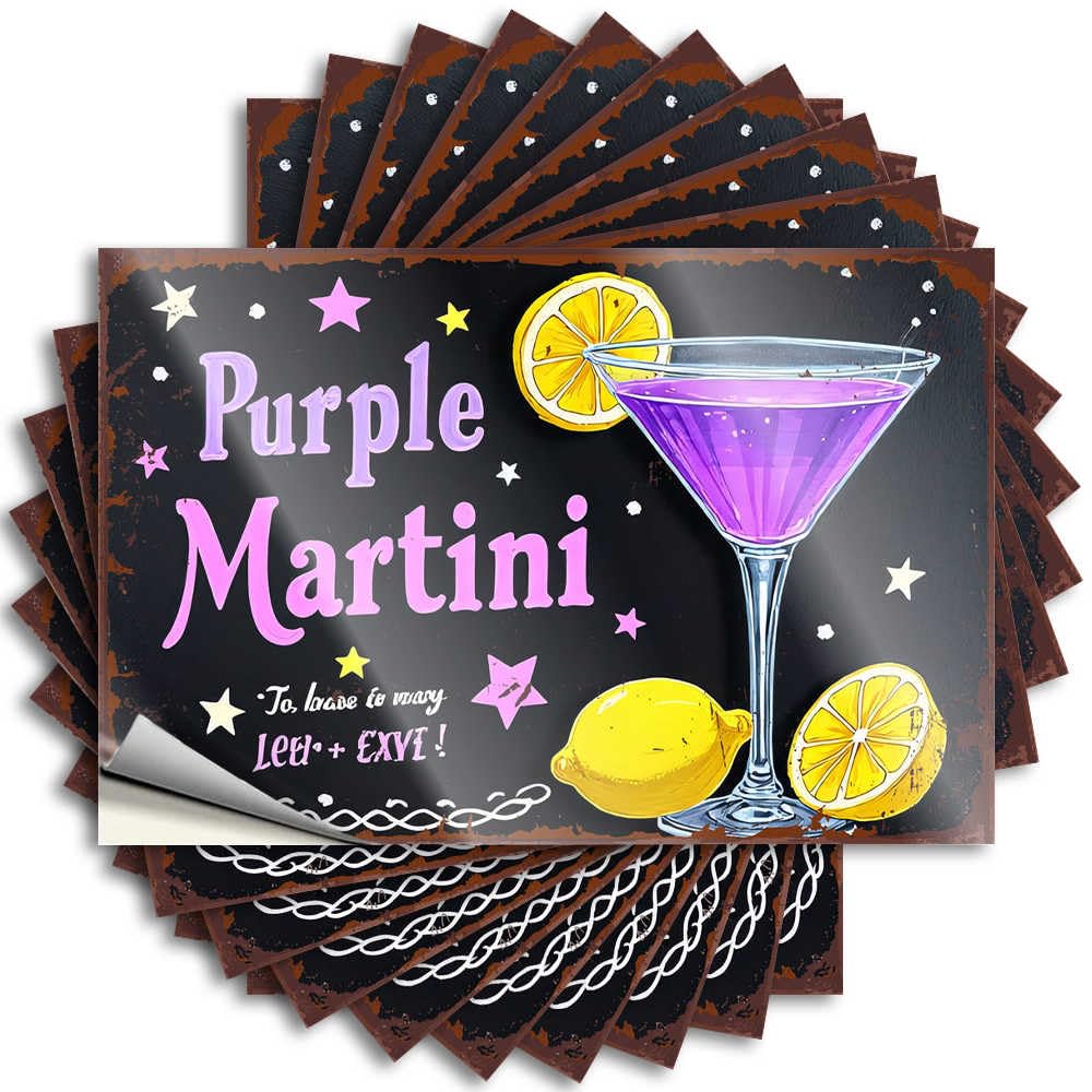 Western Bathroom, Decal Door Purple Martini: A Refreshing Cocktail with Lemon Twist | Gamers Funny Office Decor(12X18CM)