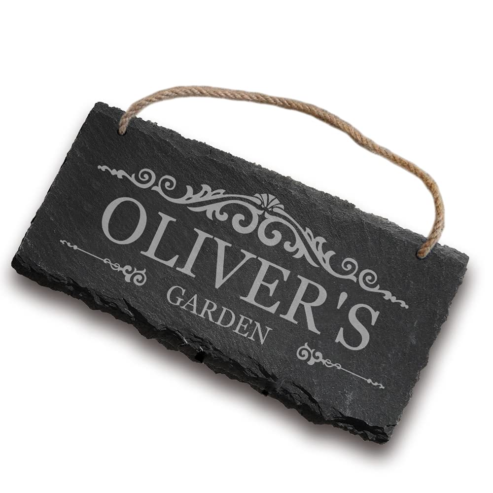Slate Garden Sign Plaques - Custom House and Shed Signs - Personalised Outdoor Decoration for Man Cave, Door - Christmas Gifts - Signs for Outside (Design 1)