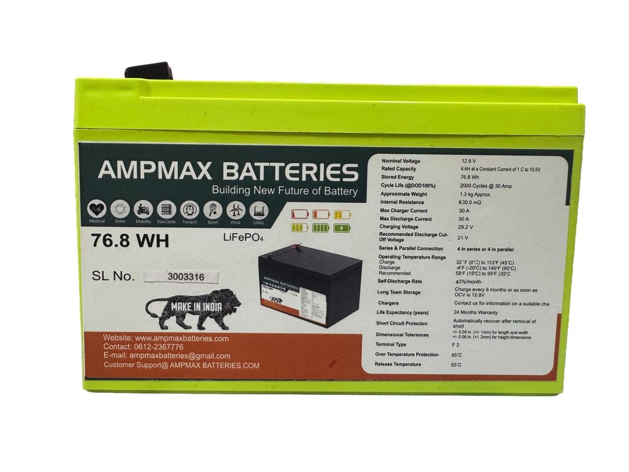 12V 6Ah LiFePO4 Lithium Battery 76.8Wh, 30A BMS, 2000+ Cycle, Lightweight 600g, Replacement for 12V 7Ah Lead Acid Battery for UPS, CCTV, Solar, Router Backup-image-8