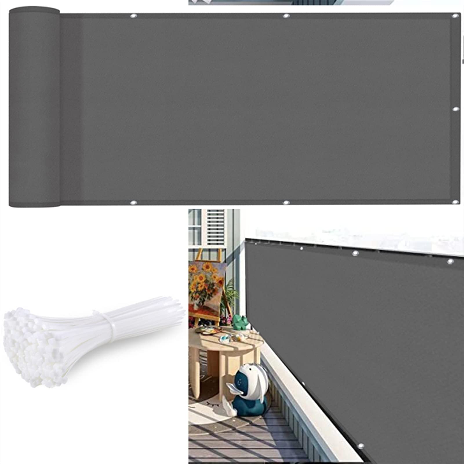 CHBIN Privacy Deck Fence Screen 80x750cm UV Protection Sun Wind With Eyelets with Bindings & Grommets for Deck, Patio, Backyard Shield 90%,Outdoor Events, Gray