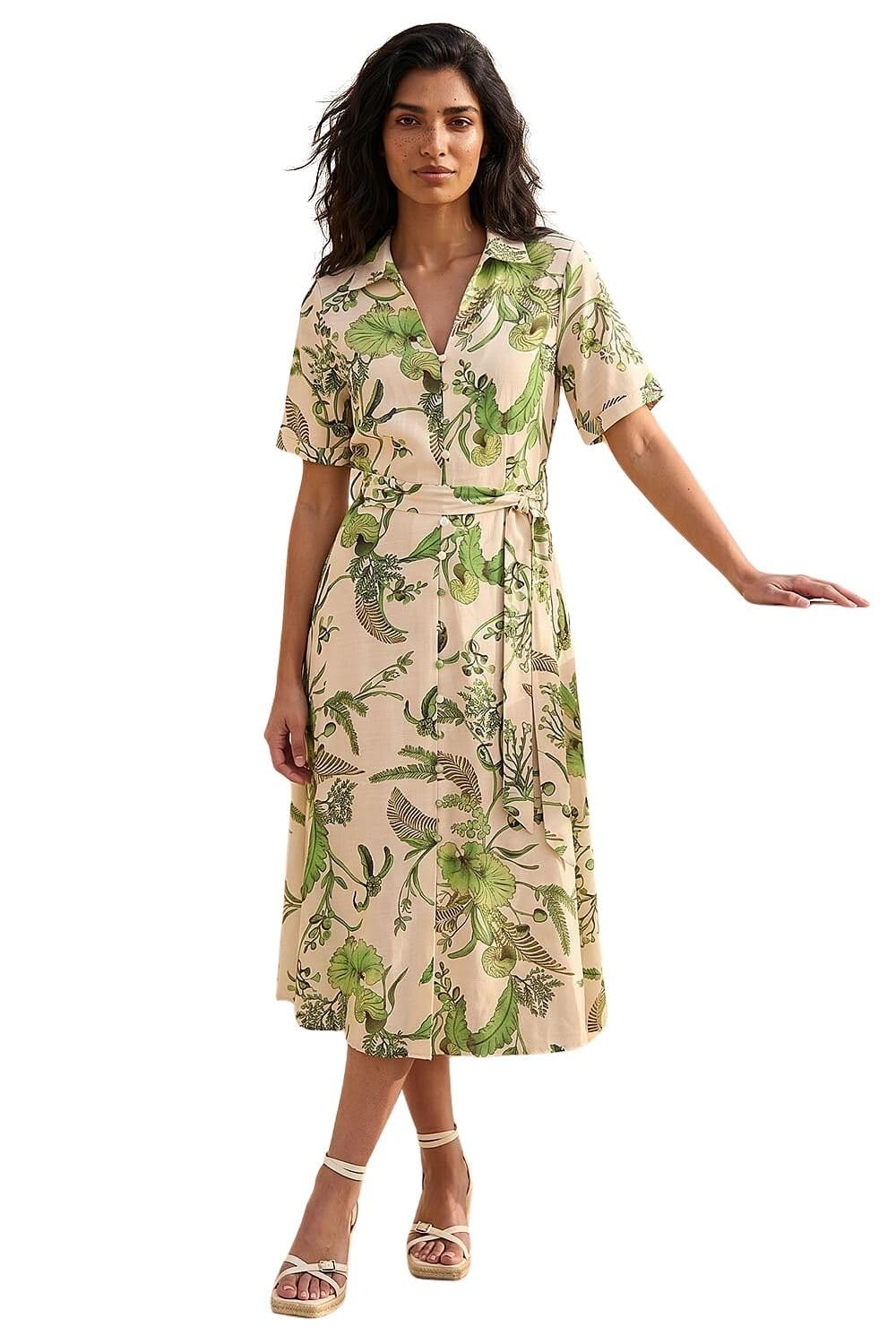 Roman - Women's Shirt Dress - Floral Tie Waist - Size 18 - Cream