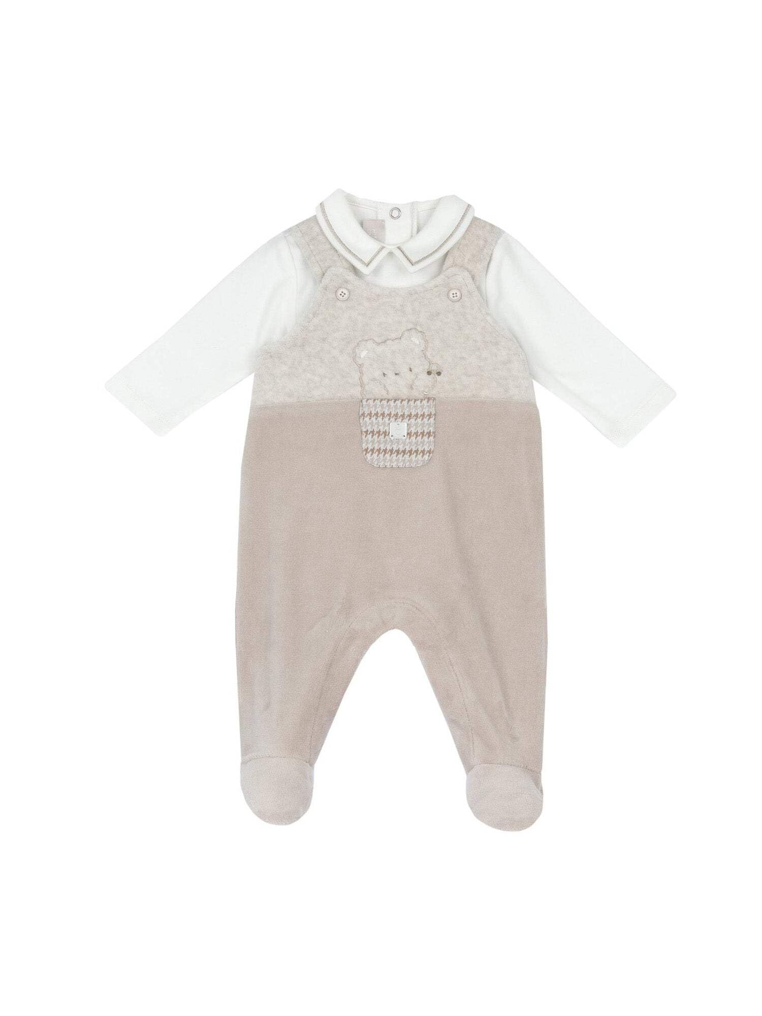 Chicco, Completo body e salopette lunga in ciniglia per neonato, Multicolore
