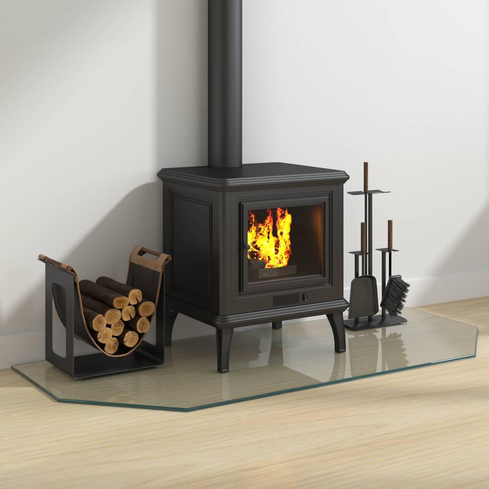 Kaminbodenplatte 120 x 50 cm aus gehärtetem Glas - Funkenschutzplatte für Ofen und Kamin - Bodenschutzplatte transparent