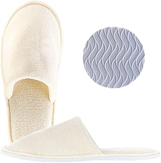 Hotel Slippers Foldable Slippers Non-Slip Bathroom Slippers Washable Spa Slippers Portable Slippers for Hotel Home Guest Men and Women, Adult Beige