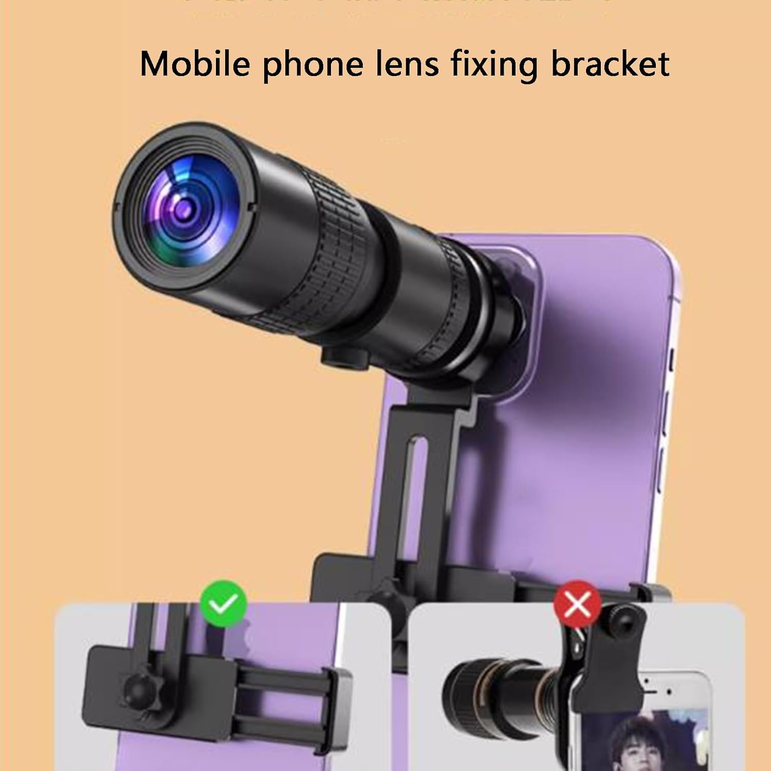 Kit obiettivo fotocamera, teleobiettivo zoom 10X-300X, con supporto portatile, obiettivo fotocamera con messa a fuoco telescopica per tutti gli smartphone, divertiti a scattare