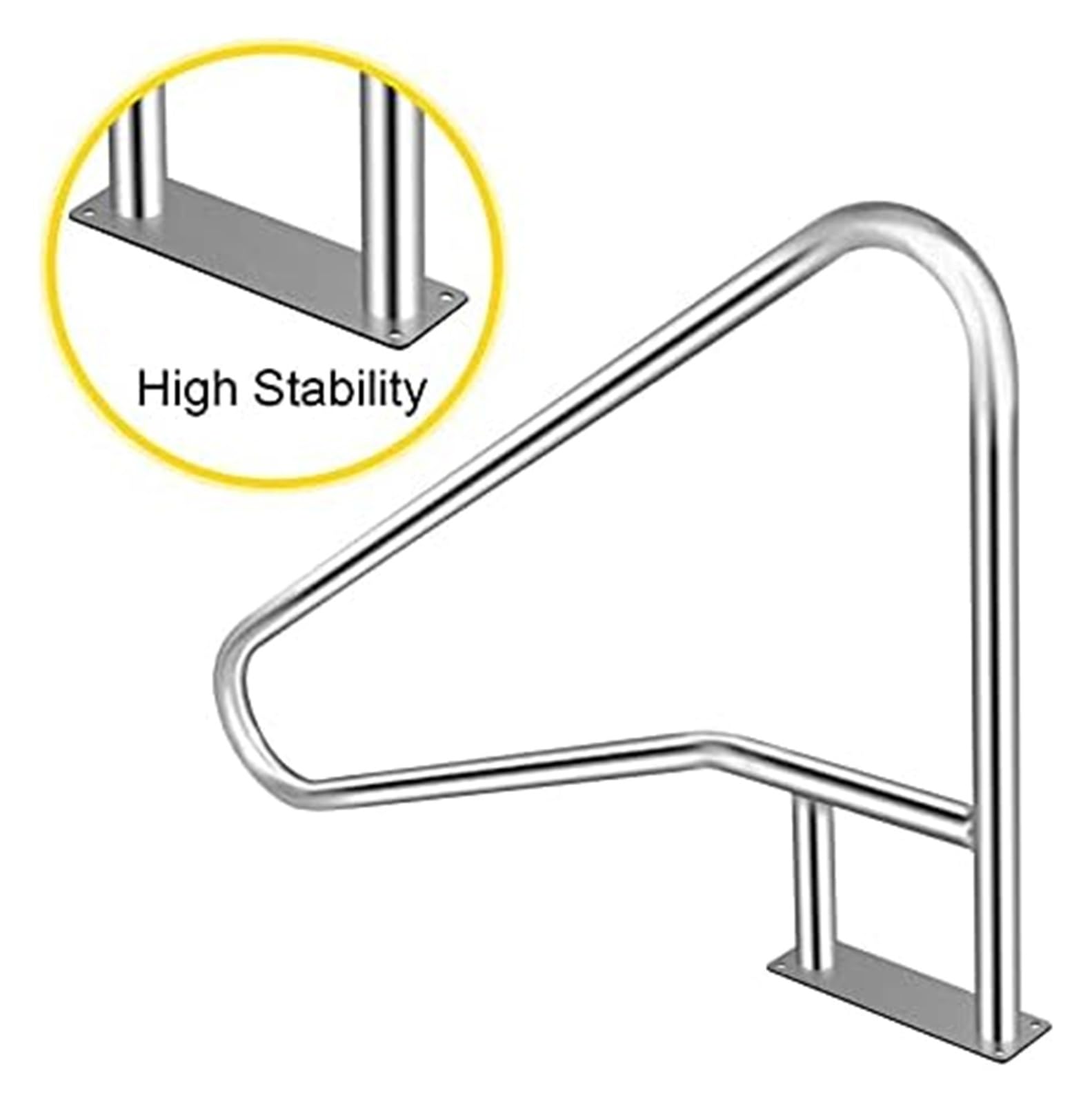 Barandilla de piscina de acero inoxidable de 54 x 36 pulgadas, resistente al óxido, capacidad de carga de 250 libras, diseño ergonómico, color plateado para seguridad y apoyo