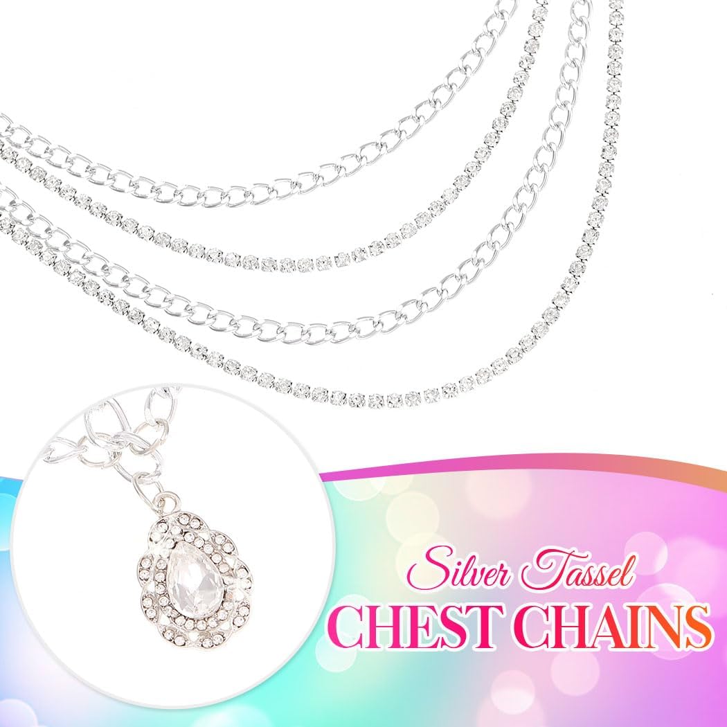 BODIY Rhinestone Belly Waist Chain Silver Dress Chain Belt Layered Crystal Body Accessories for Women - Image 6