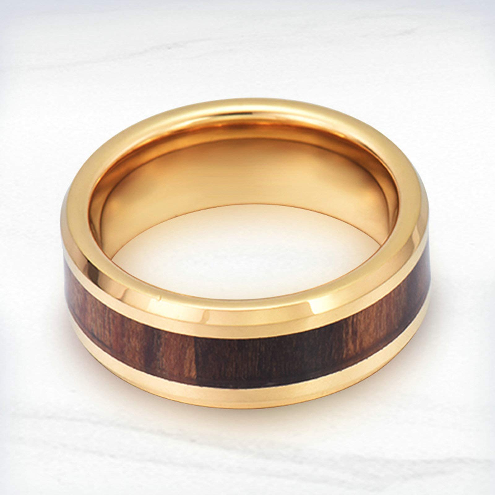 Aeici Anello Inciso Donna Uomo, Anelli Uomo Oro Tungsteno Anello in Legno d'oro 8mm Bordo Smussato Donna Misura 17 & Uomo Misura 20