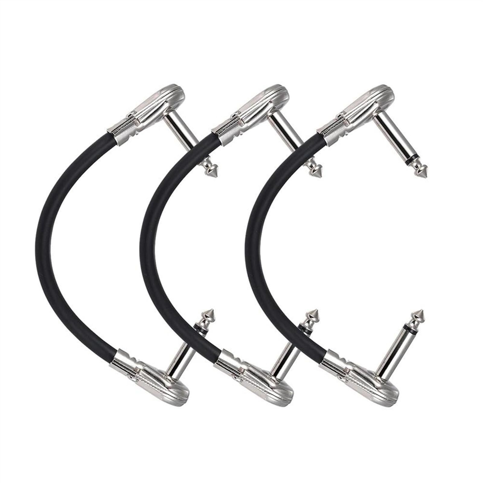 Gitarren-Patchkabel, 1/4 Zoll, Silberfarbener Rechtwinkliger Stecker, Schwarze PVC-Ummantelung, Gitarren-Effektpedal-Patchkabel Audiokabel für Gitarreninstrumente (Color : 3pcs, Size : 15cm)