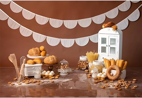 YongFoto Fondo de mesa de panadería para hornear, 6 x 4 pies, pan, dona, galleta, gabinete blanco, fotografía, fondo para niños, niñas, pastel,