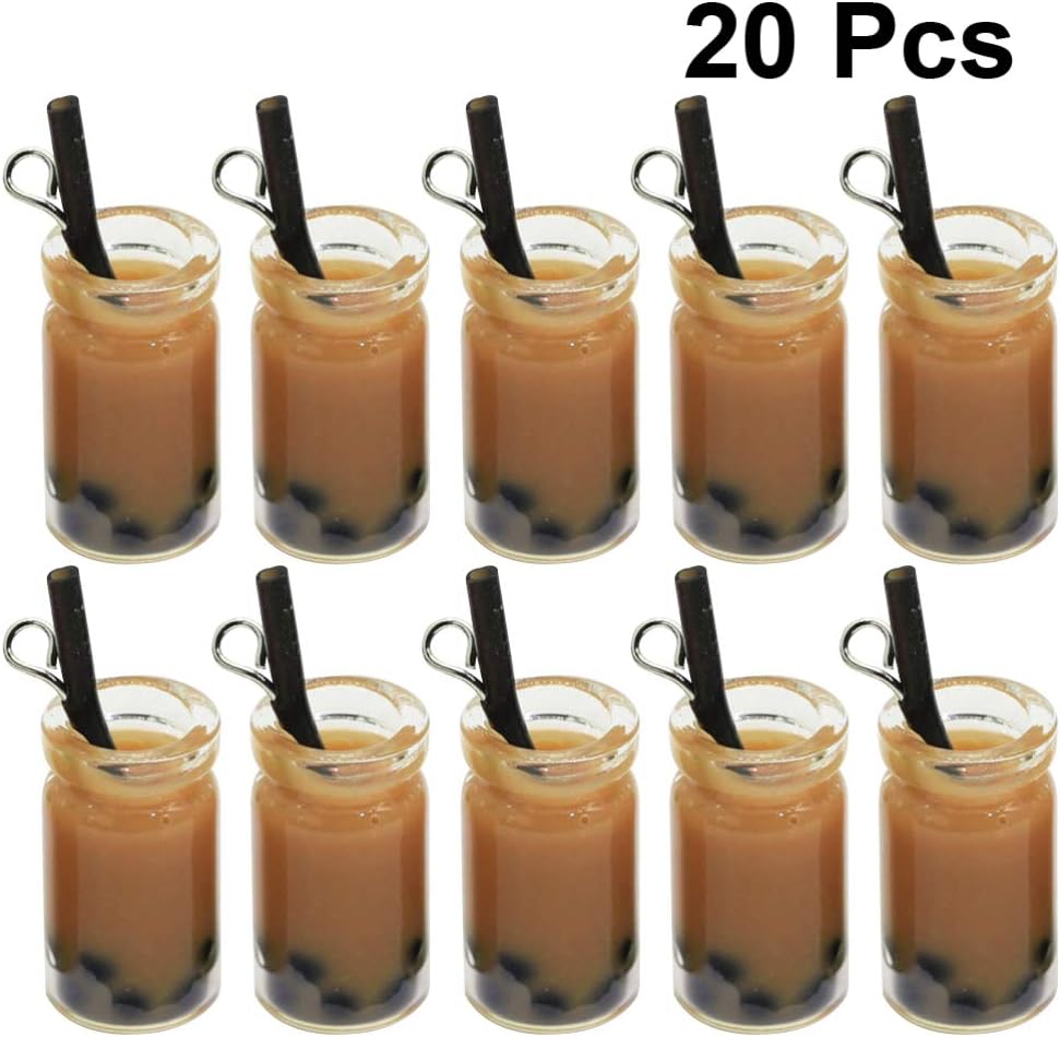 EXCEART Simulated Pearl Milk Tea Cup Charms with Black Straw 0.98In Miniature Resin Pendants for Diy Jewelry Making Earrings Keychains and Background Decor - Image 7