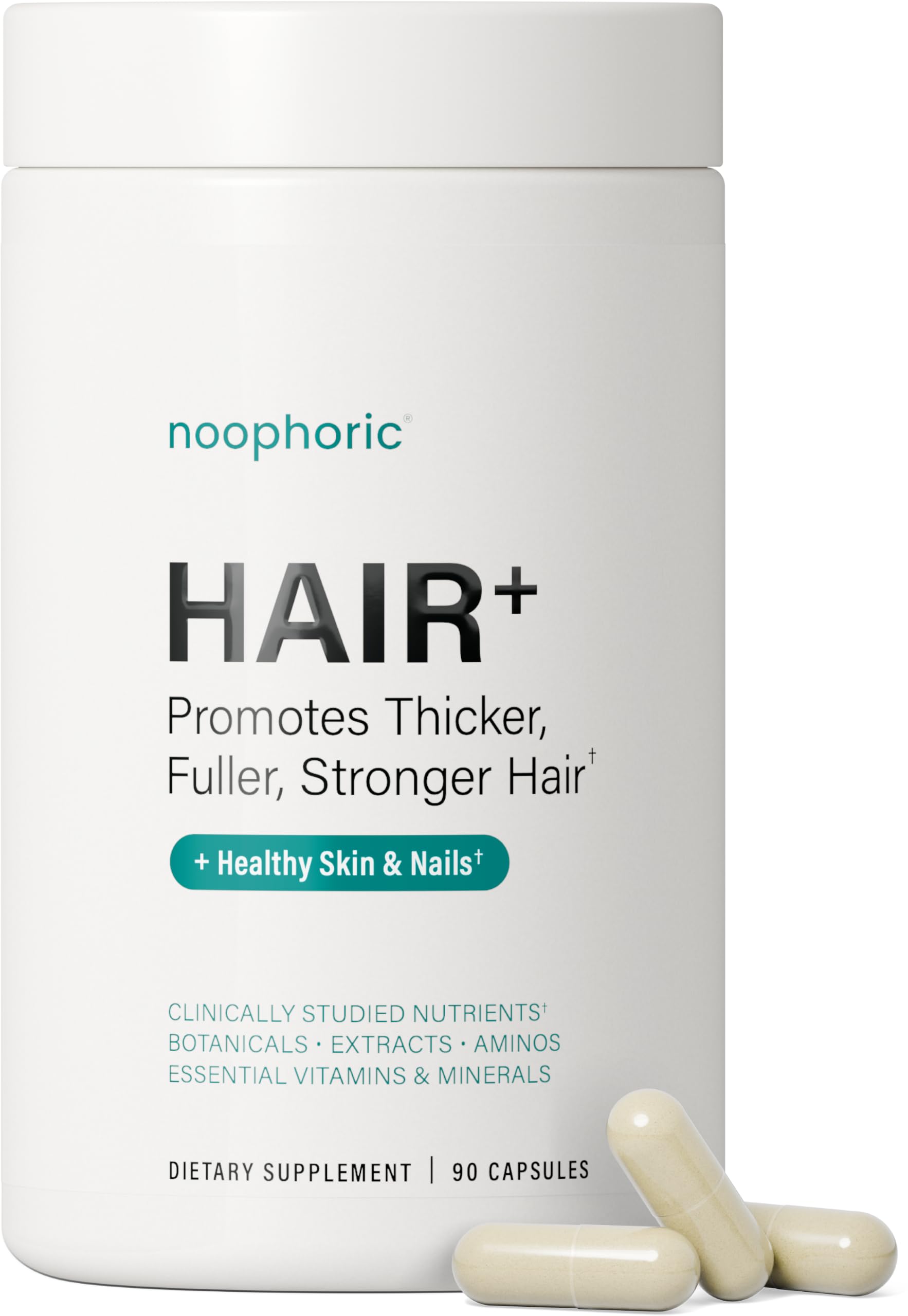 Noophoric Hair Growth Vitamins for Women, Hair Skin and Nails Supplement with Biotin Zinc and Saw Palmetto, Supports Thicker Fuller Hair, 90 Capsules