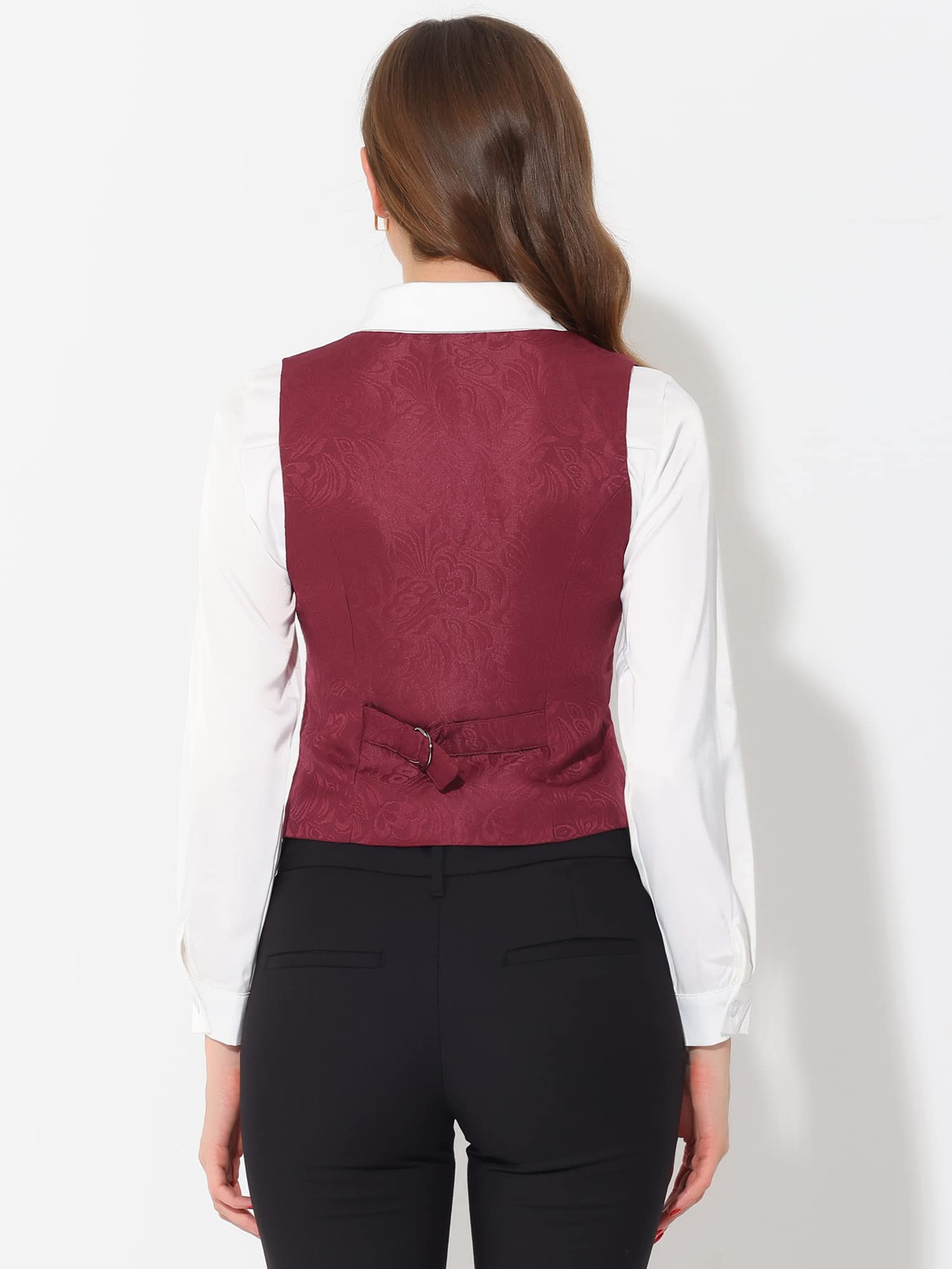 Allegra K Gilet Vintage Femme Boutonné Steampunk Jacquard Sans Manches Costume Gilet | Gilet vintage pour femme