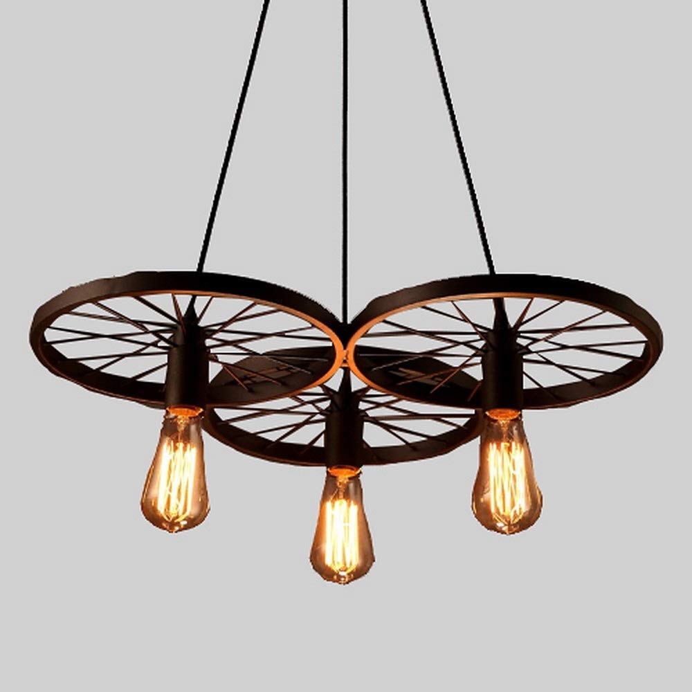 YUNZHIChandelier - Three-head Lamp Chandelier Black Painted Surface Metal Wheel Shape Chandelier Living Room Dining Room 吊灯لثريا