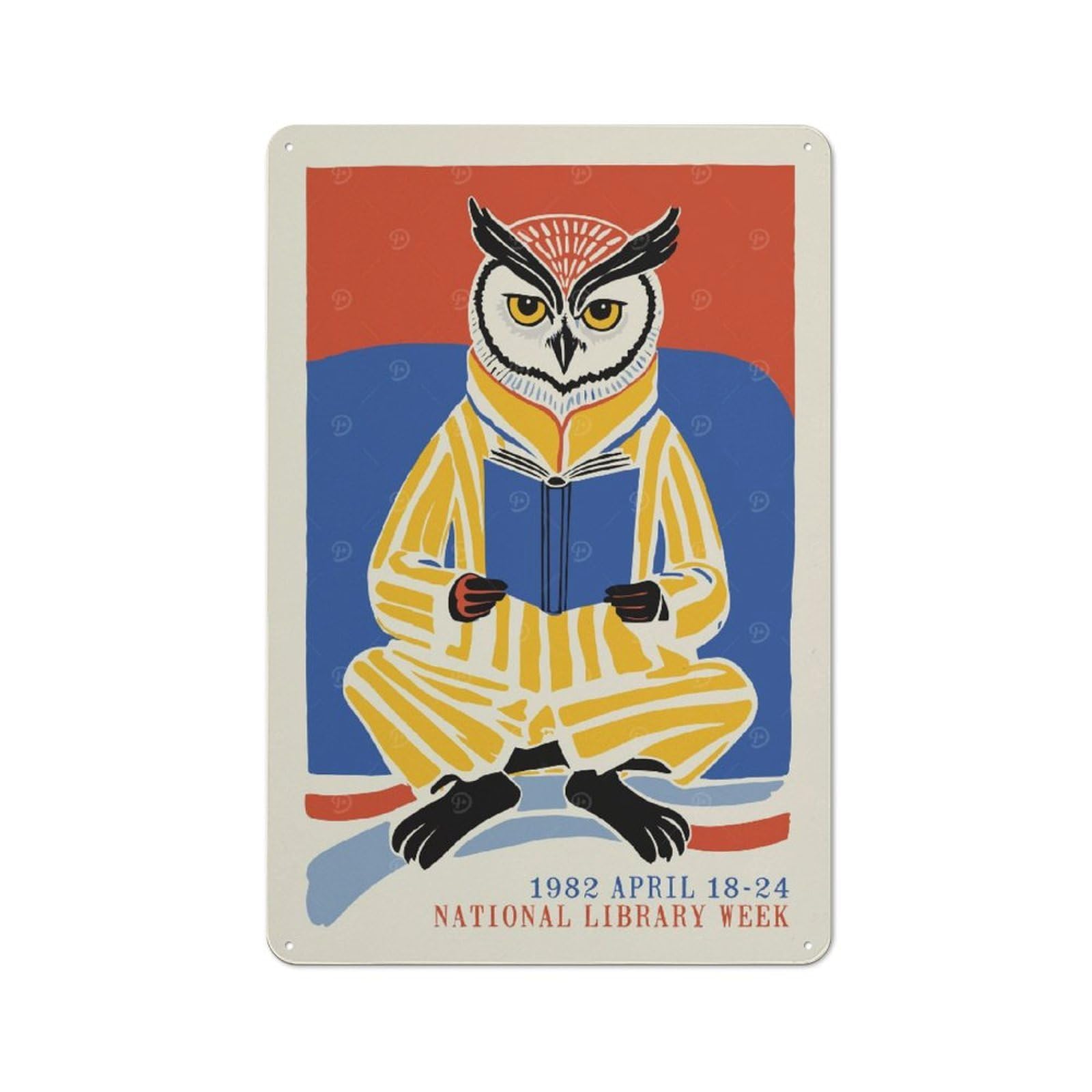 Junmoney Style-10 30X20cm Retro Metal Sign With National Library Week 1982 Owl For Living Room Or Hallway, For Living Room Decor Lovers Refreshing A Room In Autumn