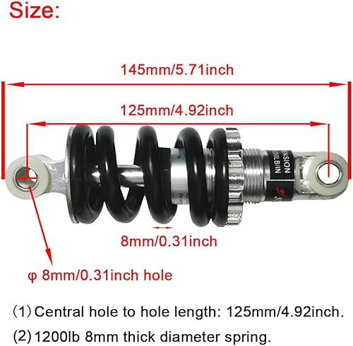 Vista 14 de Amortiguador trasero universal, 8.465 in/8.46 pulgadas, 2000 libras, amortiguadores de resorte de suspensión para bicicleta eléctrica, mini